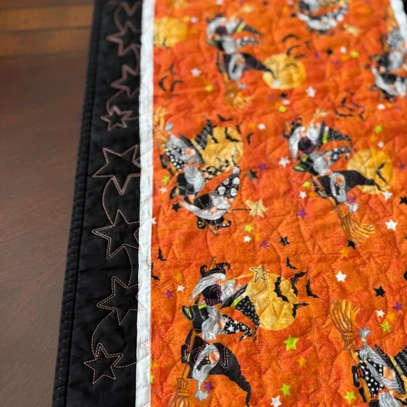 Halloween Fall quilted table runner with witchy gnomes pattern - Picture 5 of 10
